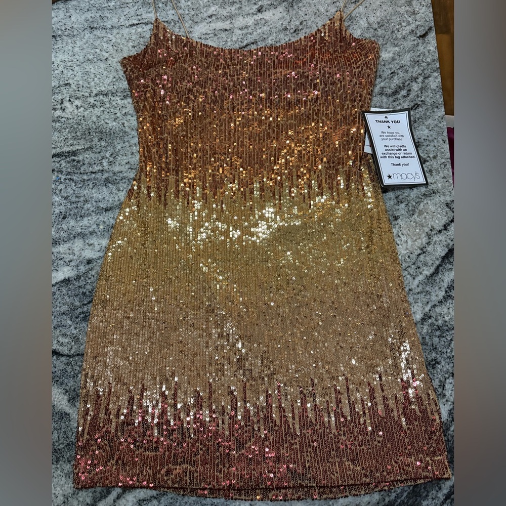 Macy's Strapless Sequin Dress in Gold and Pink
